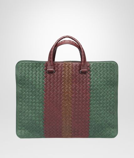 BOTTEGA VENETA - Emerald Green Aubergine Edoardo Intrecciato Club Fumé Briefcase