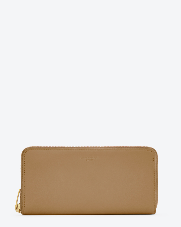 Saint Laurent Classic Marquage Large Zip Around Wallet In Beige ...  