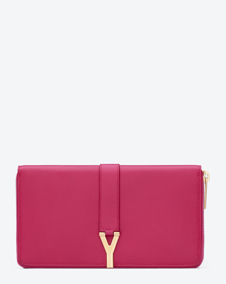 Saint Laurent Large Y Line Zip Around Wallet In Pink Leather | YSL.com  