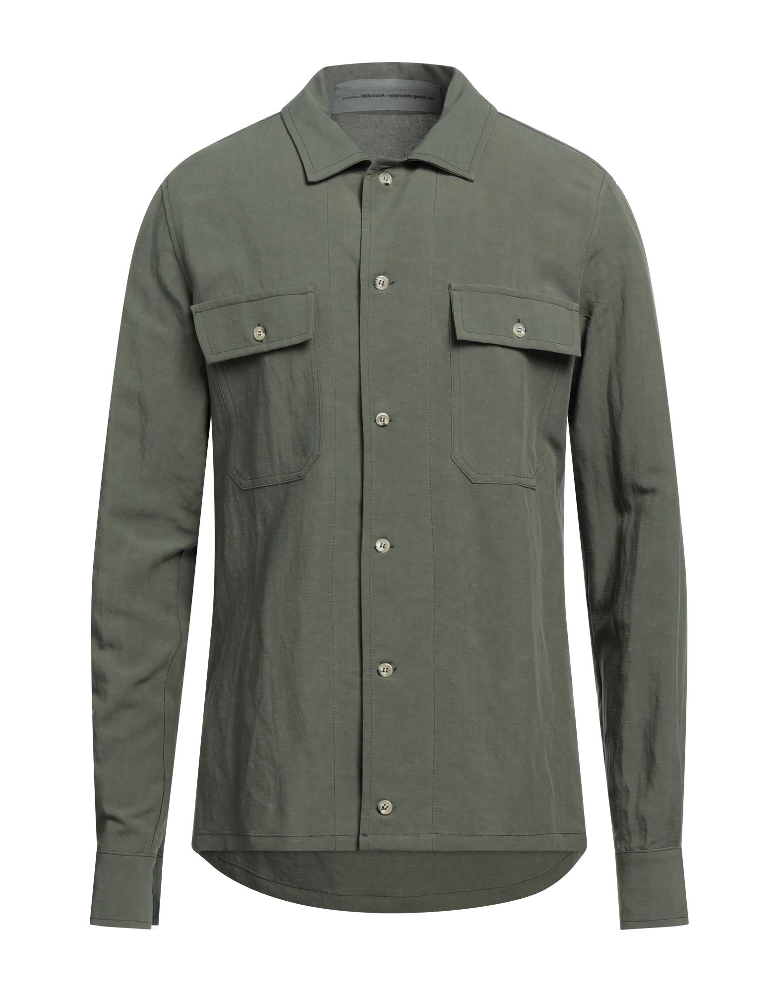 Beaucoup .., Man Shirt Military Green Size M Viscose, Linen