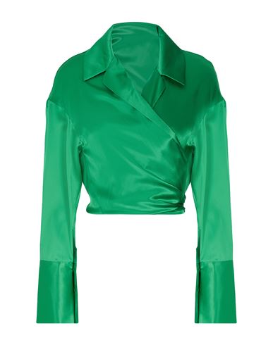 8 By Yoox Silk Satin Front Knot Blouse Woman Shirt Green Size 2 Silk