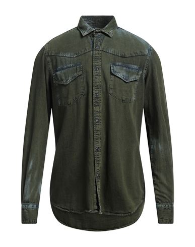 Original Vintage Style Man Denim Shirt Military Green Size M Cotton