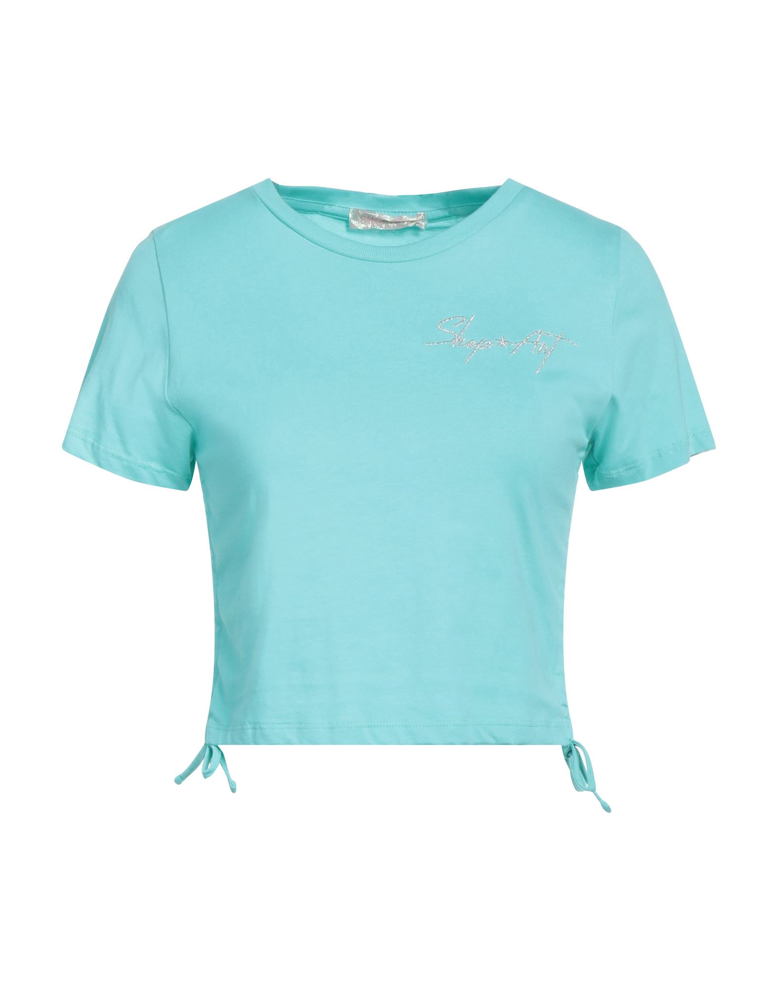 Shop ★ Art Woman T-shirt Turquoise Size M Cotton In Blue