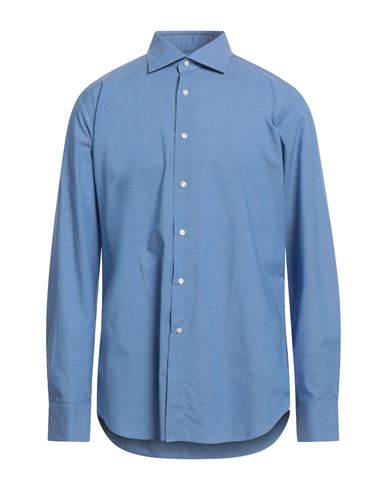 Shop Bagutta Man Shirt Blue Size 17 Cotton
