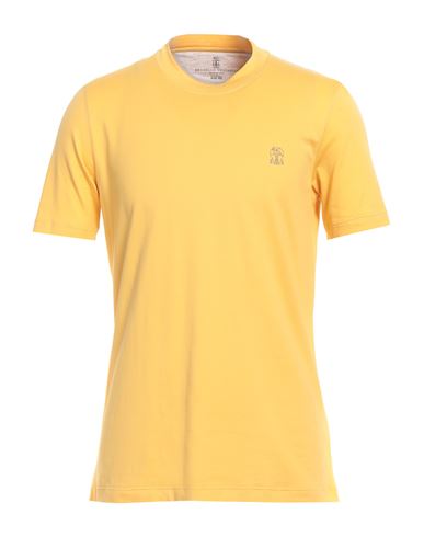 Shop Brunello Cucinelli Man T-shirt Ocher Size Xxl Cotton In Yellow