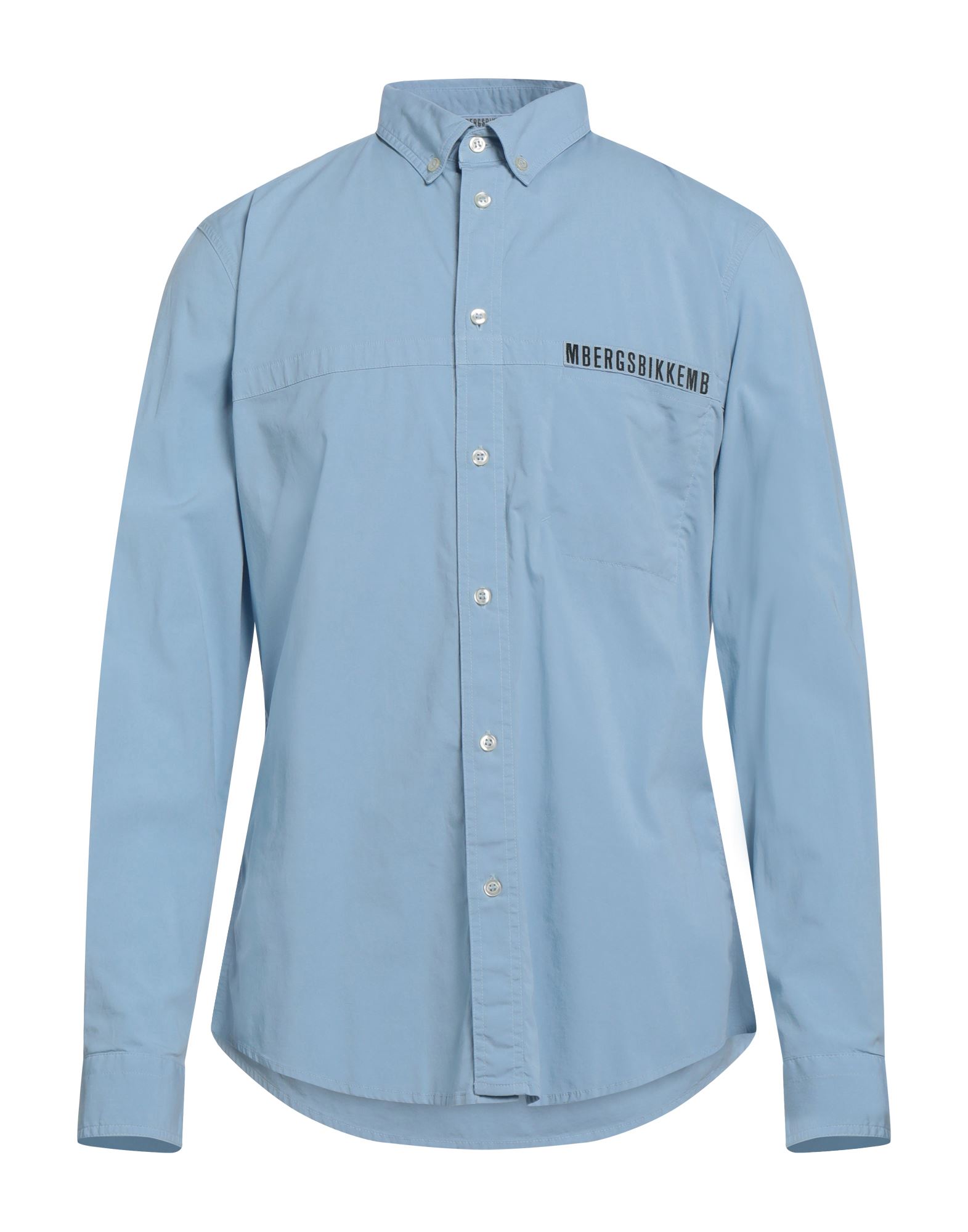 Shop Bikkembergs Man Shirt Sky Blue Size 17 Cotton, Elastane