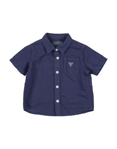 Guess Babies'  Newborn Boy Shirt Blue Size 3 Linen, Cotton