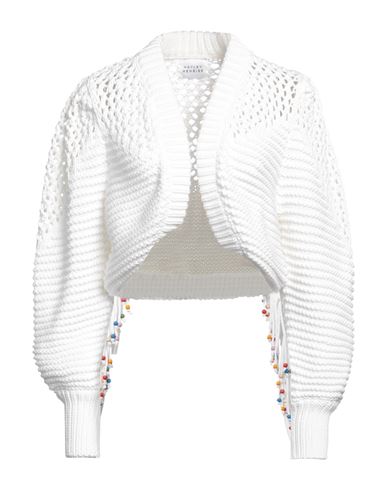 Hayley Menzies Woman Cardigan White Size S Linen, Polyester, Metallic Fiber, Polyamide