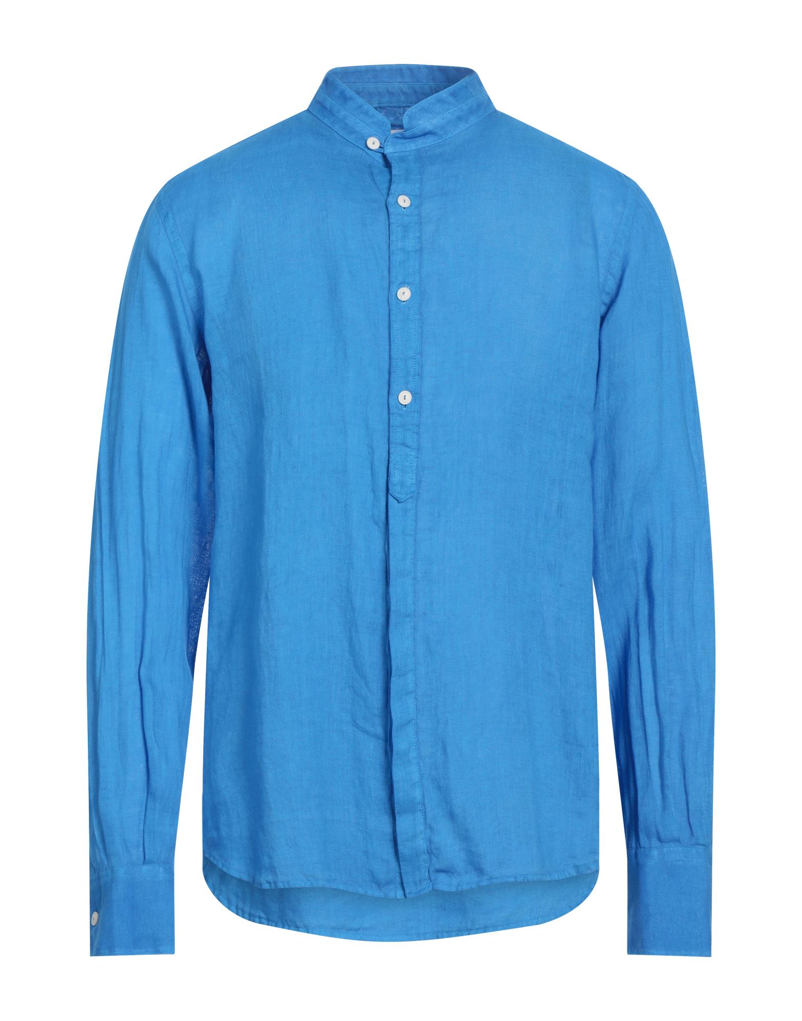 Mc2 Saint Barth Man Watercolor Bluette Linen Shirt Pamplona In Azure
