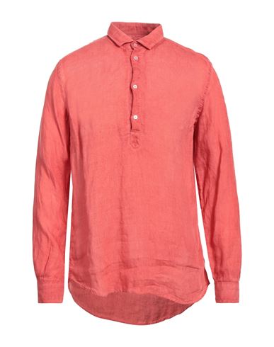 Messagerie Man Shirt Coral Size 16 Linen In Red