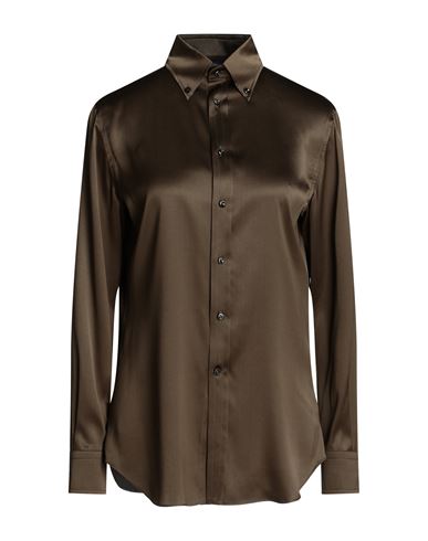 Ralph Lauren Collection Woman Shirt Military Green Size 6 Silk, Elastane In Brown