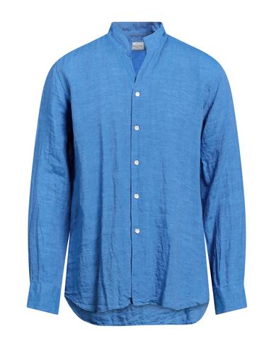 Bagutta Man Shirt Azure Size 17 ½ Linen In Blue