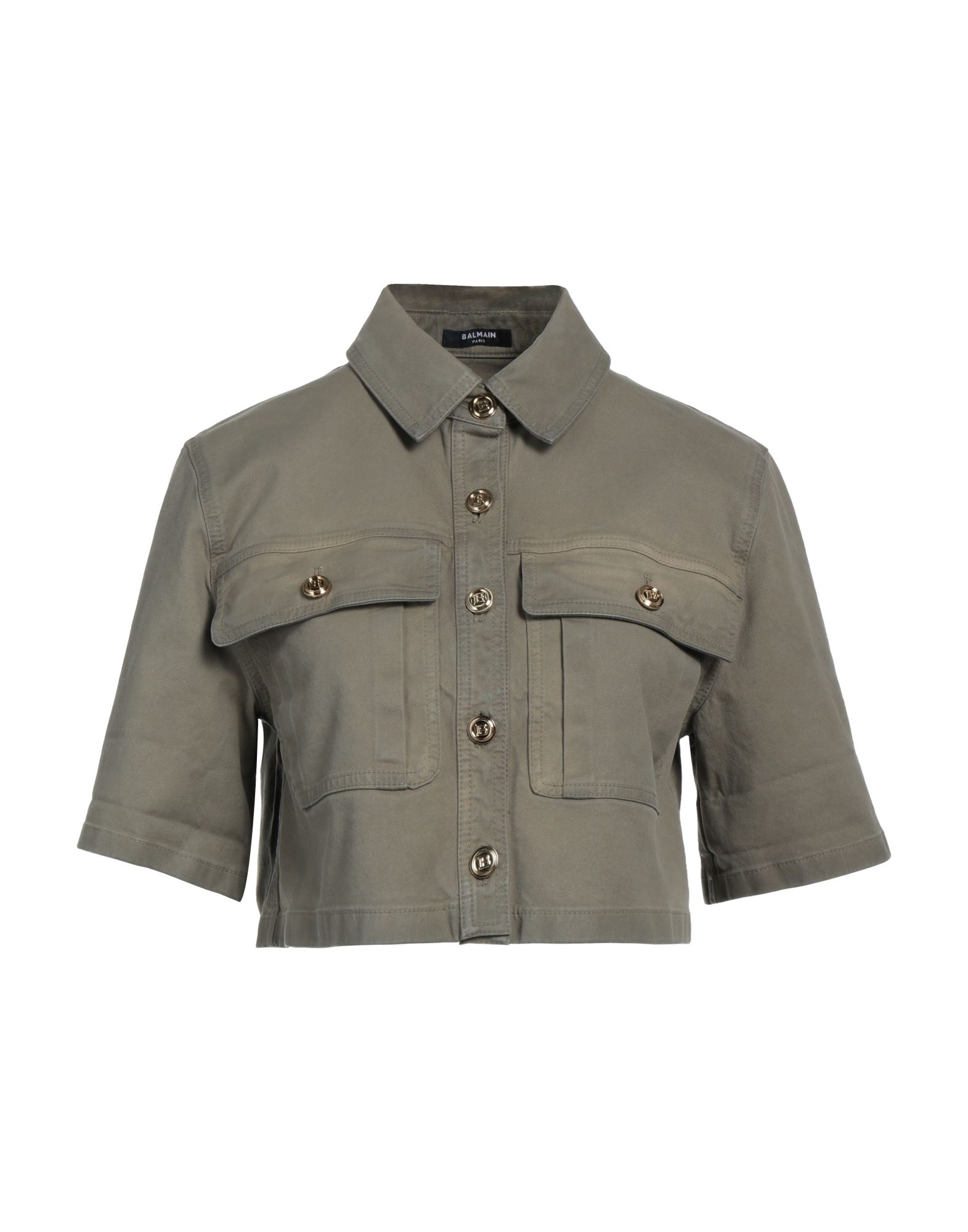 Balmain Denim Shirts In Military Green