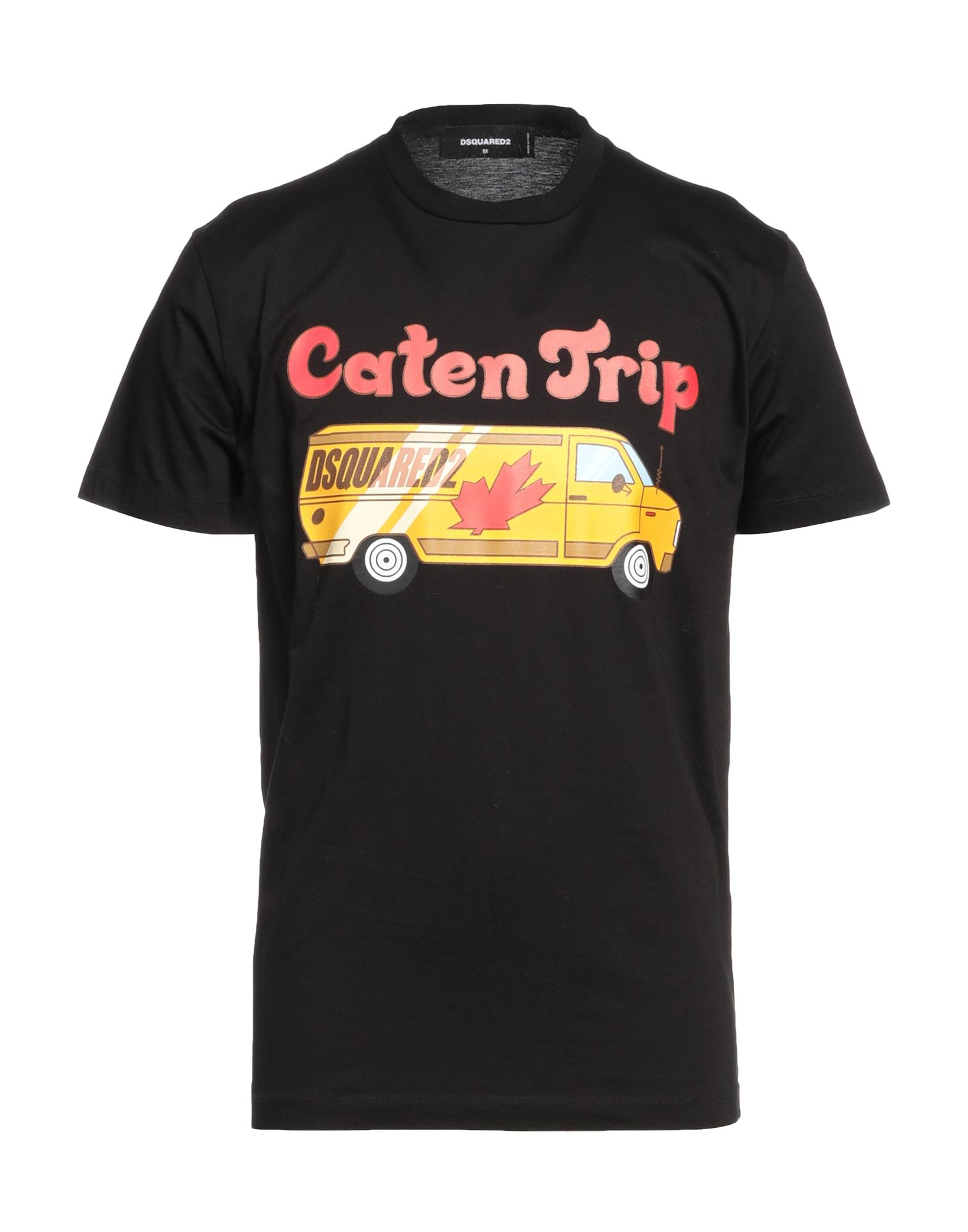 Dsquared2 D-squared2 Mans Black Cotton T-shirt With Caten Trip Print In Black