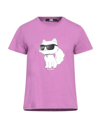Karl Lagerfeld Ikonik 2.0 Choupette T-shirt Woman T-shirt Mauve Size S Organic Cotton In Purple