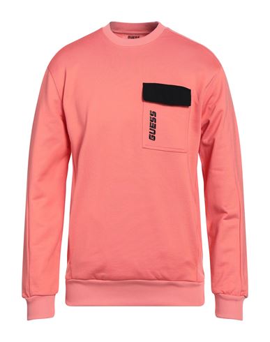 Guess Man Sweatshirt Salmon Pink Size M Nylon, Cotton