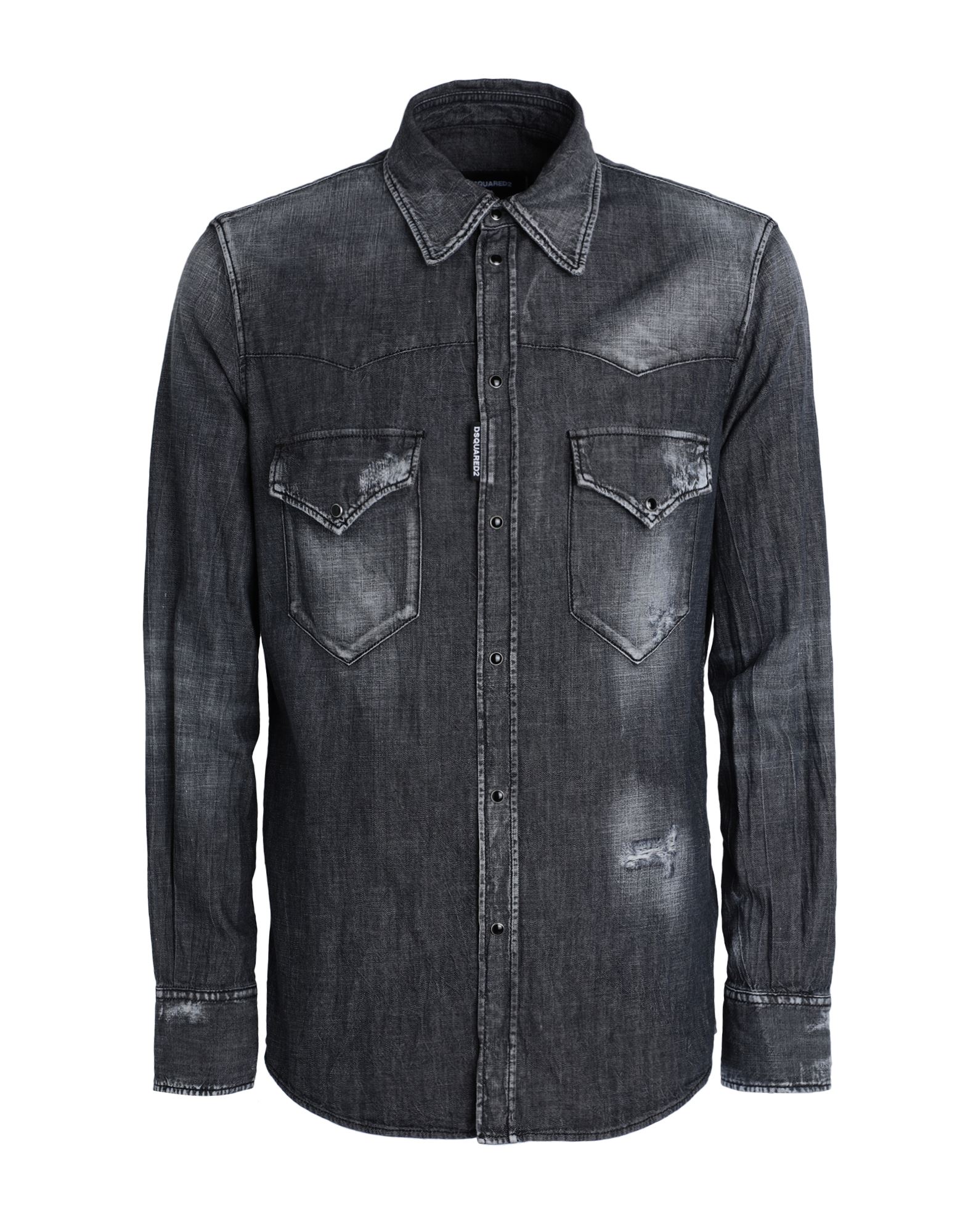 Shop Dsquared2 Man Denim Shirt Steel Grey Size 42 Cotton