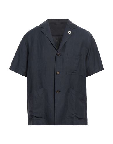 Lardini Man Shirt Midnight Blue Size L Viscose, Linen