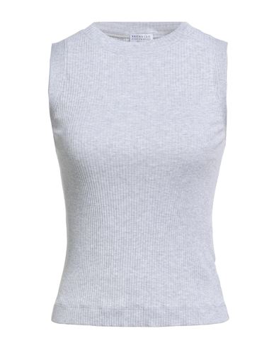 Brunello Cucinelli Woman T-shirt Light Grey Size L Cotton, Brass In Gray