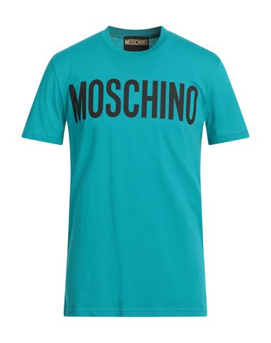 Moschino Man T-shirt Turquoise Size 38 Organic Cotton In Blue