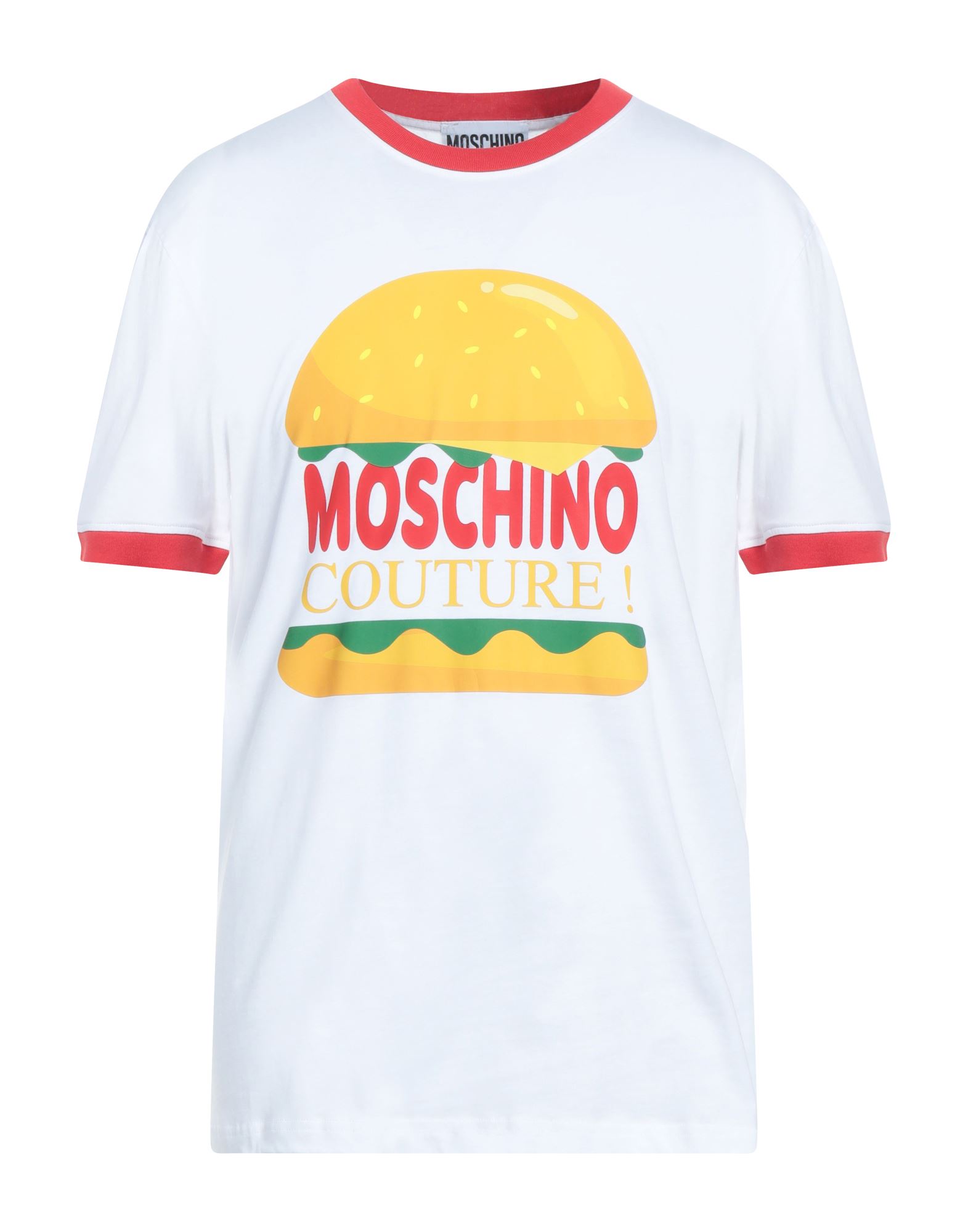Moschino Couture Burger Print Crew Neck T-shirt In White Cotton In White