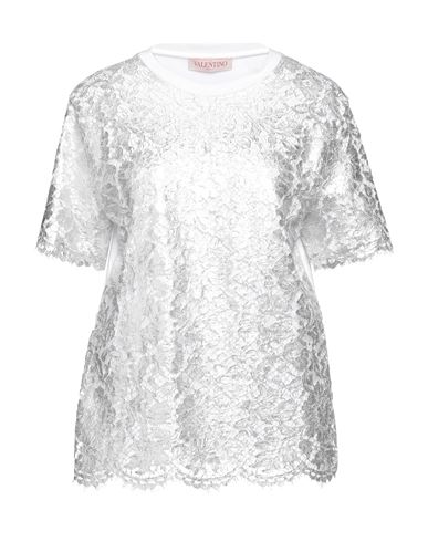 Valentino Garavani Woman T-shirt Silver Size L Viscose, Cotton, Polyamide, Polyurethane