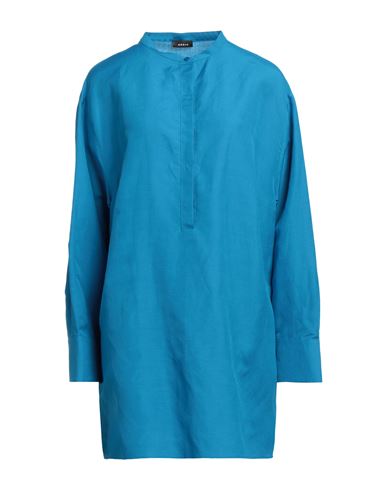 Akris Woman Top Turquoise Size 18 Linen, Silk In Blue