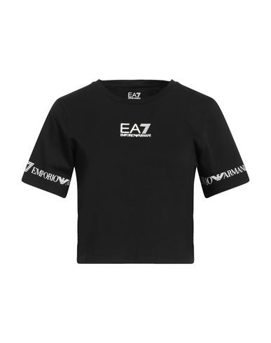 Ea7 Woman T-shirt Black Size S Cotton, Elastane