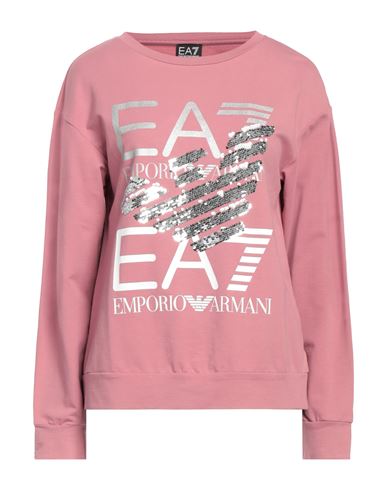 Ea7 Woman Sweatshirt Pastel Pink Size M Cotton, Elastane