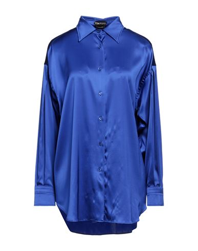 Tom Ford Woman Shirt Bright Blue Size 4 Silk, Lyocell