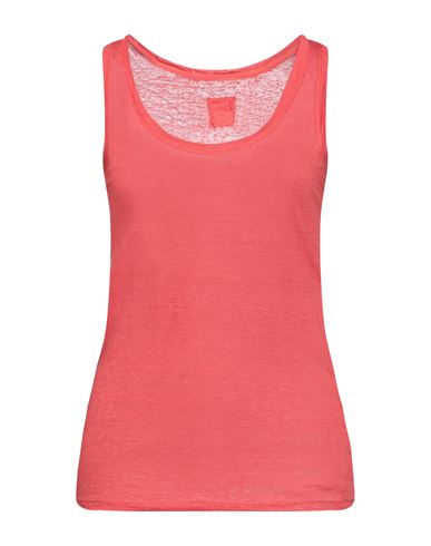 120% Woman Tank Top Coral Size Xxs Linen In Red
