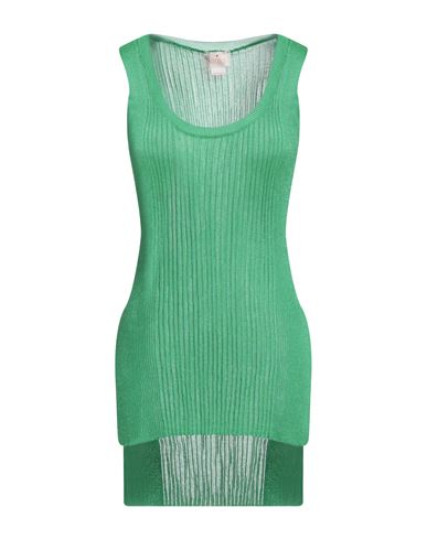Nocold Woman Tank Top Green Size L Viscose, Polyester, Metallic Fiber