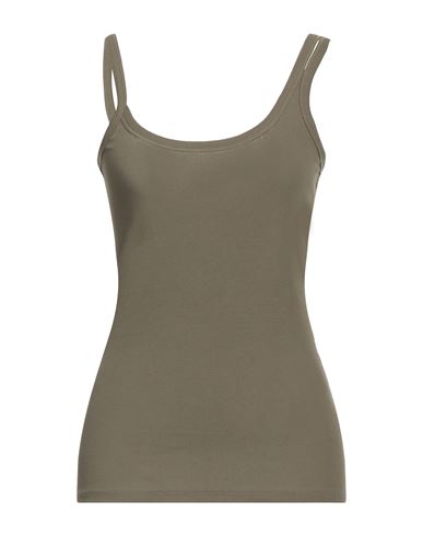 Alpha Studio Woman Tank Top Military Green Size 8 Cotton, Elastane