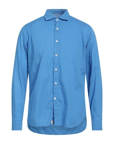 Tintoria Mattei 954 Man Shirt Azure Size 16 Cotton In Blue