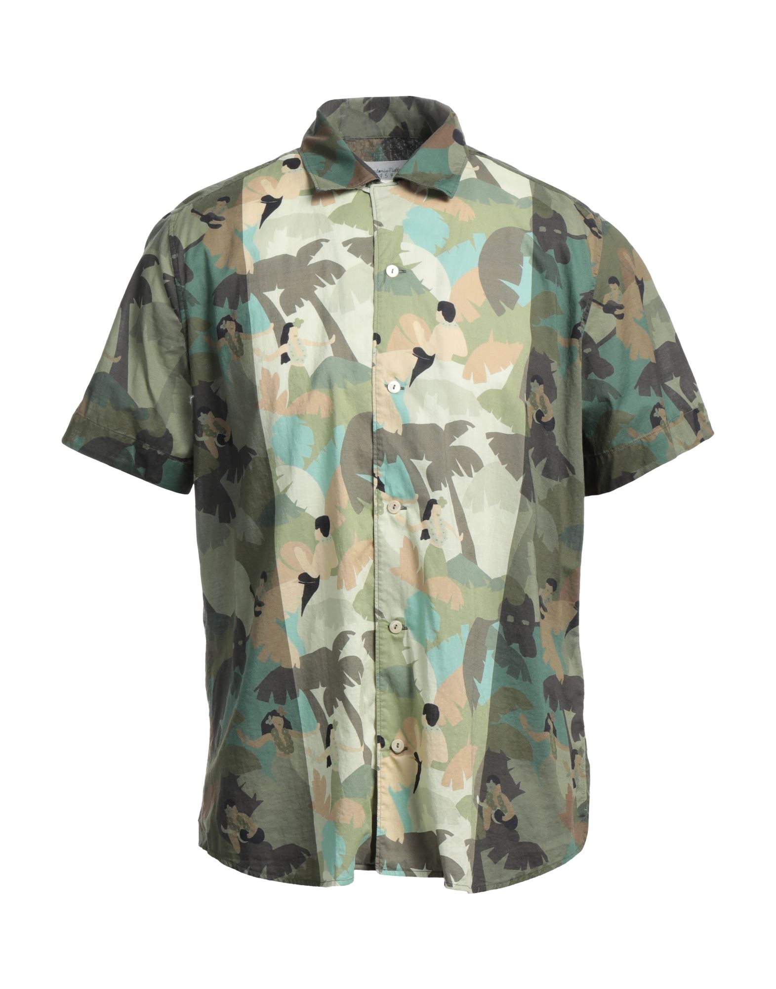 Shop Tintoria Mattei 954 Man Shirt Military Green Size 15 ½ Cotton