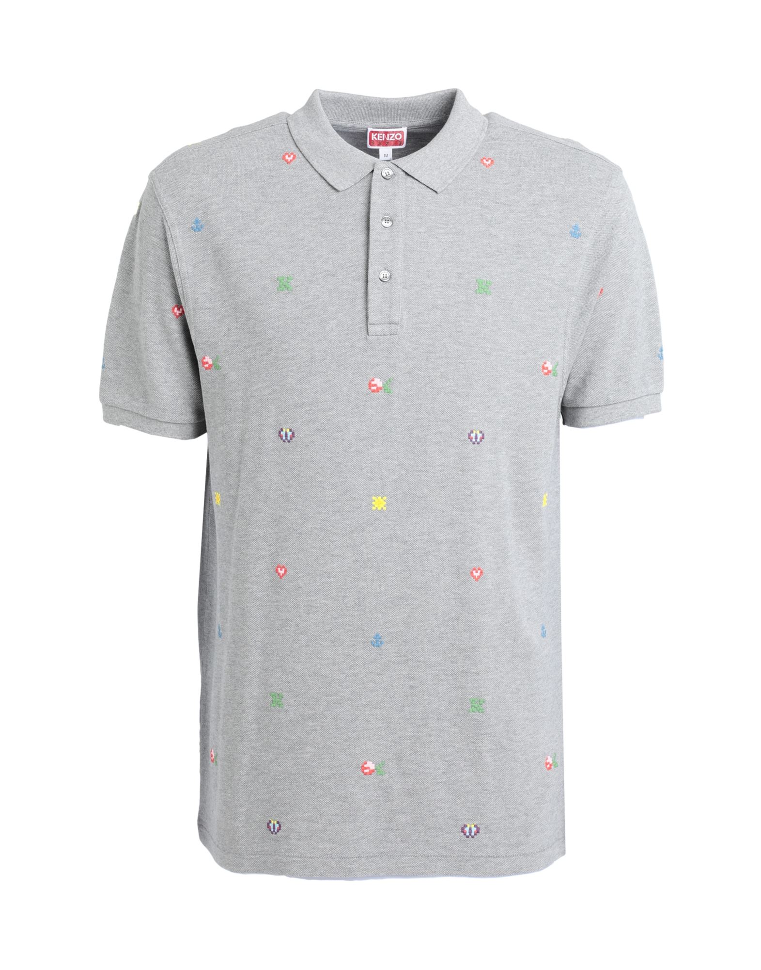Kenzo Pixels Embroidered Cotton Polo Shirt In Pearl