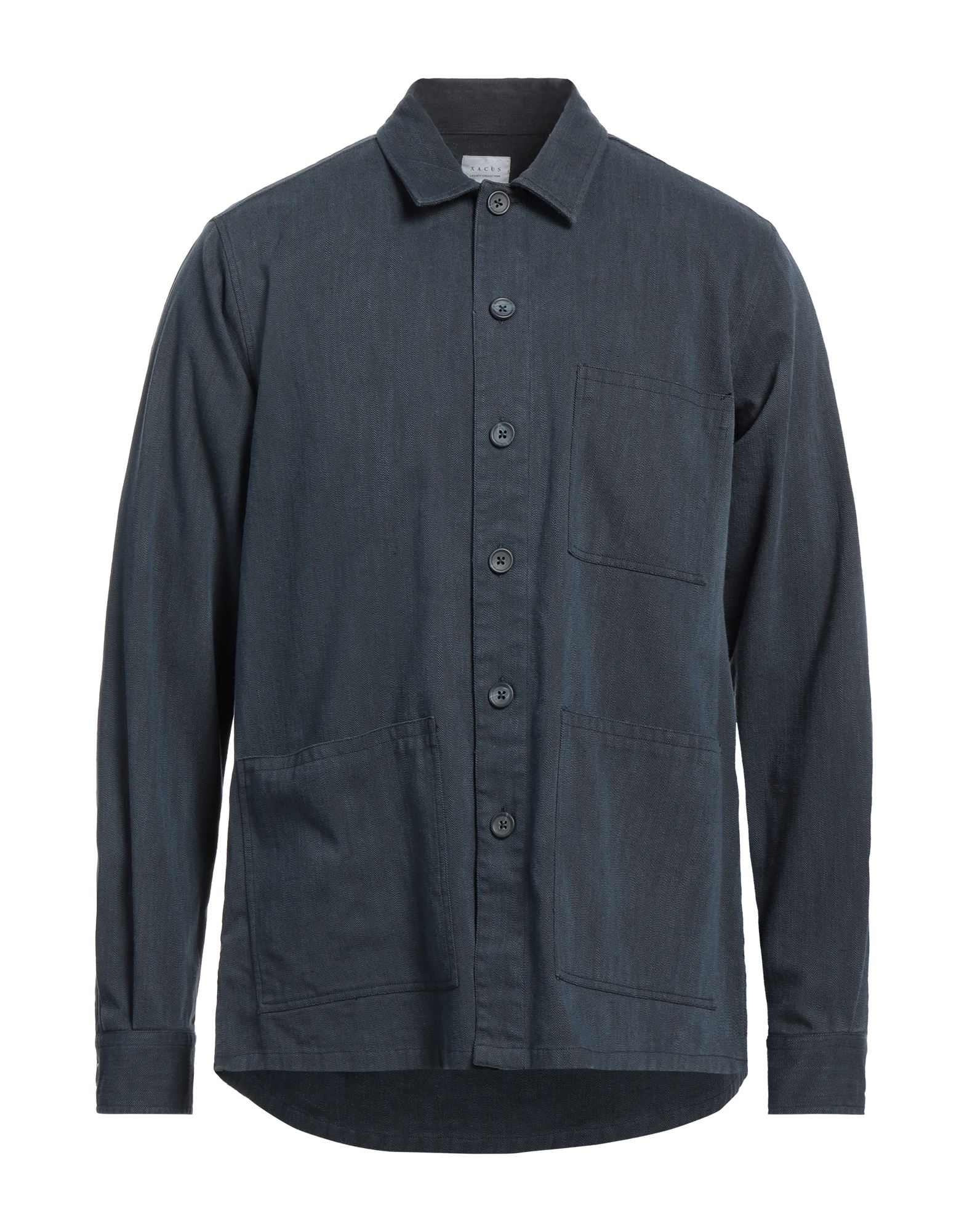 Xacus Man Shirt Slate Blue Size M Cotton, Virgin Wool In Blue