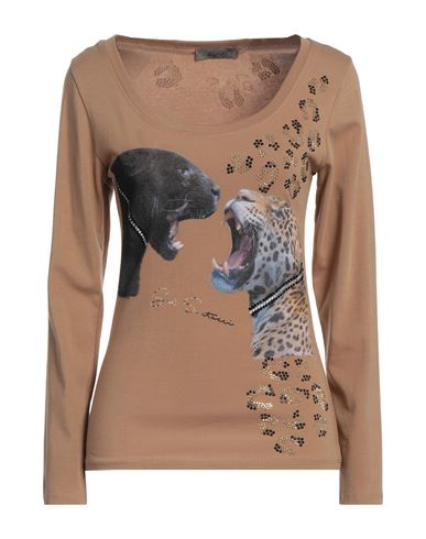 Shop Gil Santucci Woman T-shirt Light Brown Size M Cotton, Elastane In Beige