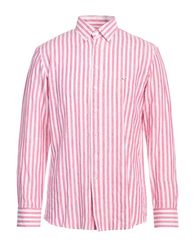 Etro Man Shirt Fuchsia Size 17 Linen In Pink