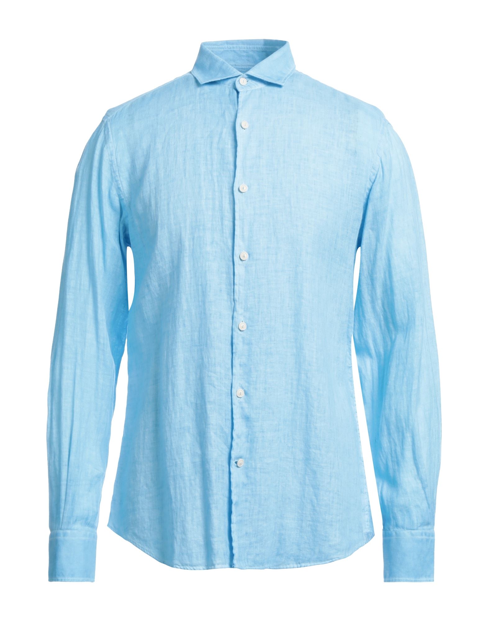 Mc2 Saint Barth Man Linen Light Blue Shirt In Blue