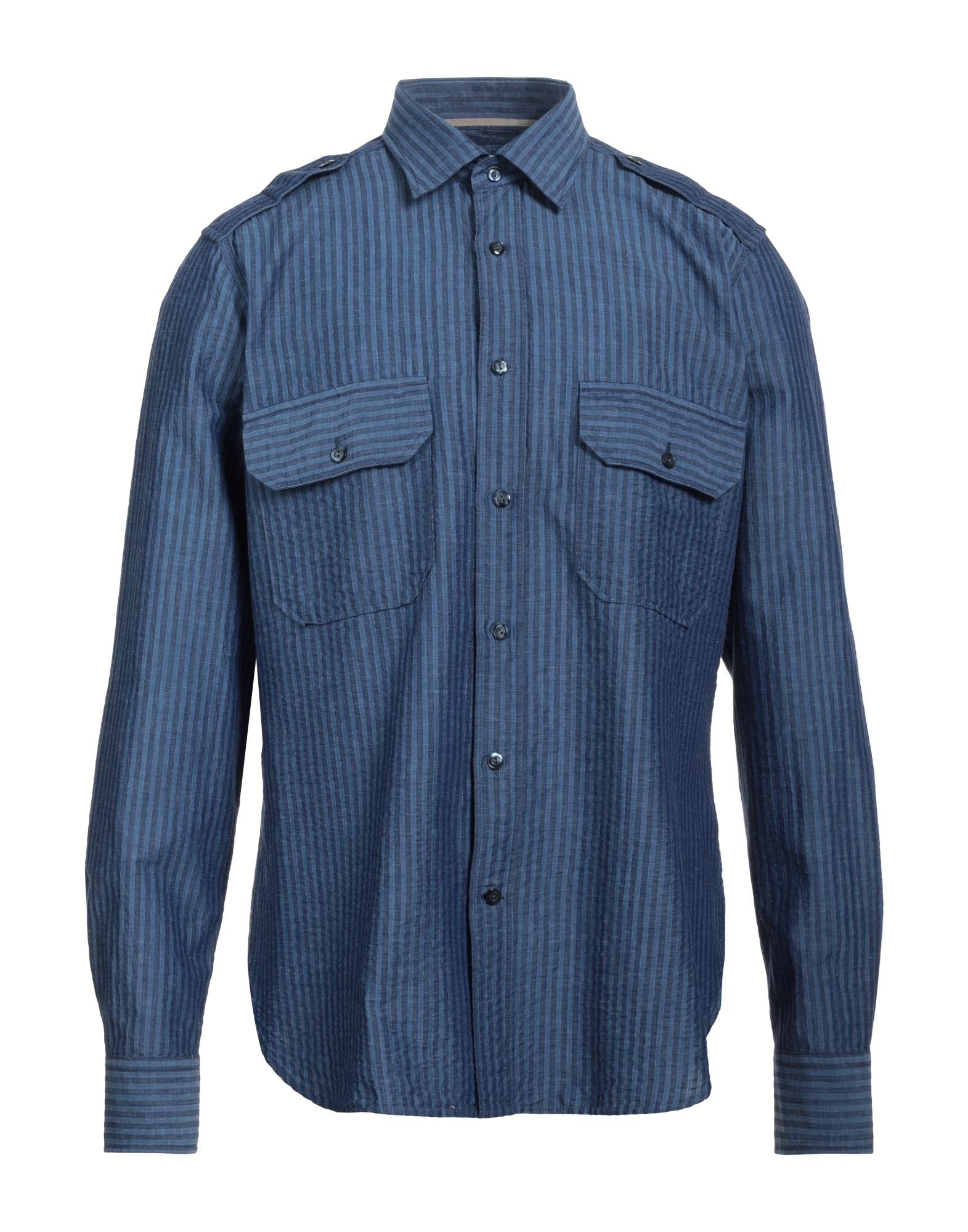 Shop Tintoria Mattei 954 Man Shirt Blue Size 15 ½ Cotton, Linen