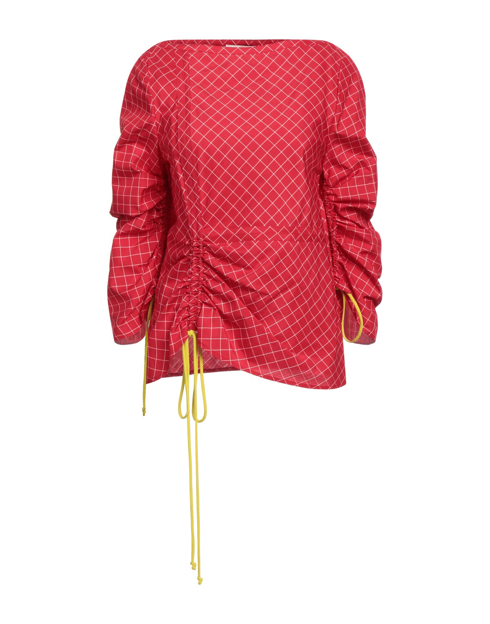 Tory Burch Gathered Checked Silk Top In Red