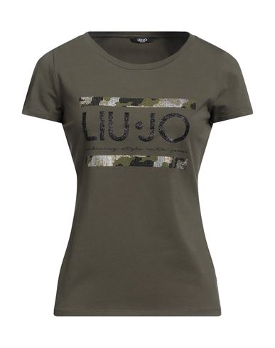 Liu •jo Woman T-shirt Military Green Size M Cotton, Elastane