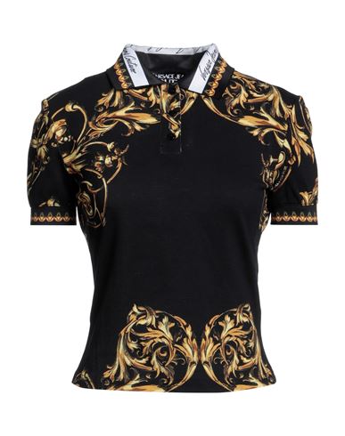 Versace Jeans Couture Woman Polo Shirt Black Size 6 Cotton, Polyester, Elastane