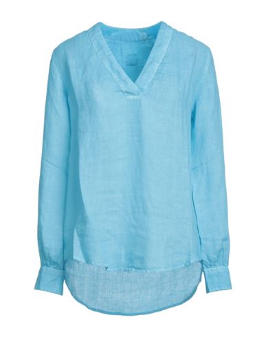 120% Woman Blouse Azure Size 2 Linen In Blue