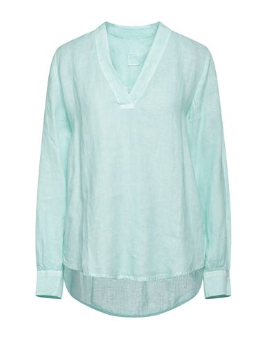 120% Woman Blouse Turquoise Size 2 Linen In Blue