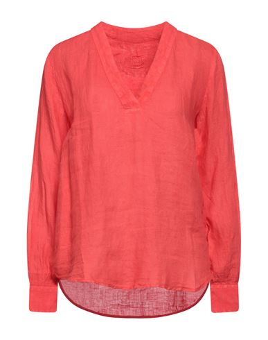 120% Woman Blouse Coral Size 2 Linen In Red