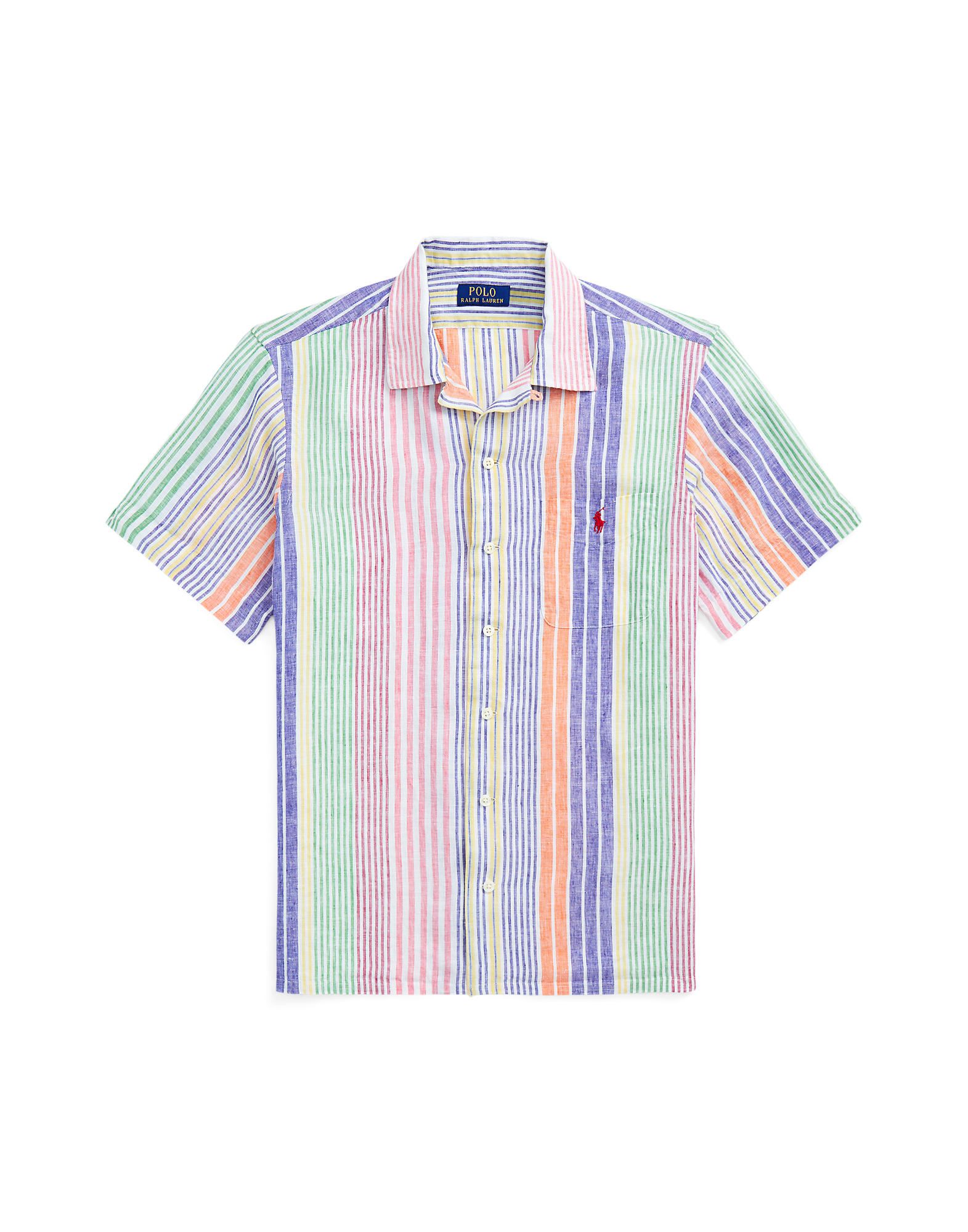 Shop Polo Ralph Lauren Classic Fit Striped Linen Camp Shirt Man Shirt Pink Size L Linen