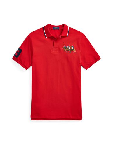 Shop Polo Ralph Lauren Custom Slim Fit Triple-pony Polo Shirt Man Polo Shirt Red Size L Cotton