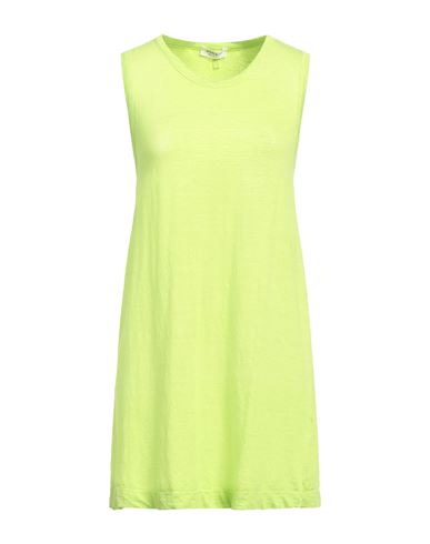 Wool & Co Woman Tank Top Lime Green Size 3 Linen, Elastane In Green